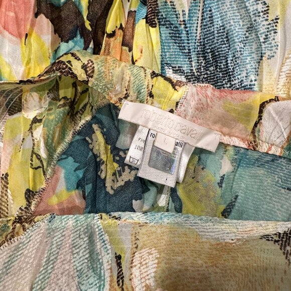 Roberto Cavalli Silk Floral Tropical Print Knee Skirt, size L - Picture 5 of 7